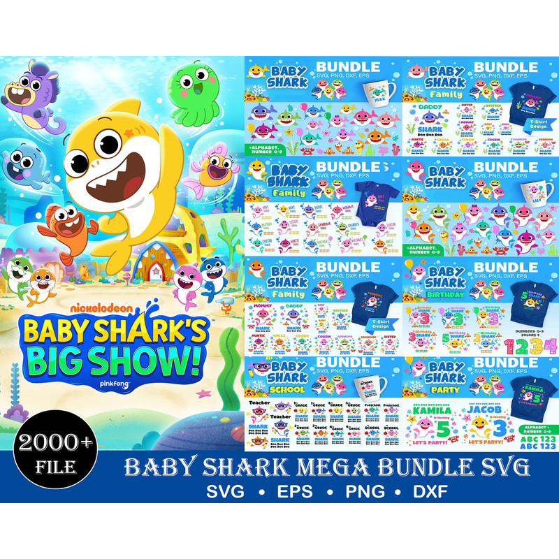 2000 Baby Shark SVG Bundle, Birthday shark svg, Layered SVG, cricut, cut files, layered digital vector file.jpg