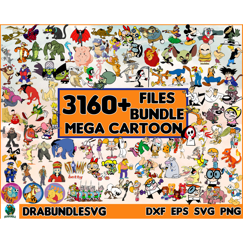 3000 Cartoon Characters Mega Bundle Svg, Cricut Printable Clipart Silhouette.jpg