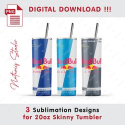 3 Inspired Red Bull Drinks Templates - Seamless Sublimation Patterns - 20oz SKINNY TUMBLER - Full Tumbler Wrap