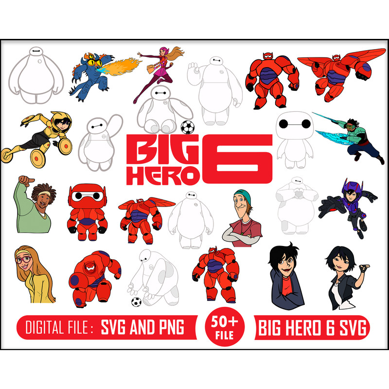 50 Big hero svg, big hero 6 svg, disney svg, baymax svg, big hero, hero birthday, 6 svg, big 6, big svg, hero svg, hero 6 cut file.jpg