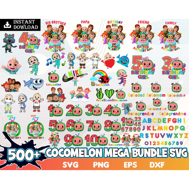 500 Cocomelon Bundle SVG, Cocomelon png, Cocomelon png, Family Cocomelon png, Happy Birthday png.jpg