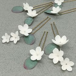 set of bridal hair piece floral hair pins for minimalism wedding | white bridal flowers headpiece floral hair pin