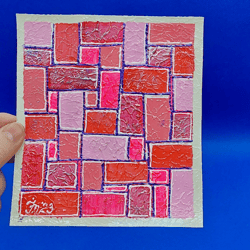 abstraction geometric small painting red figure abstraction original artwork acrylic on paper by ukrainian artist 6 by 5