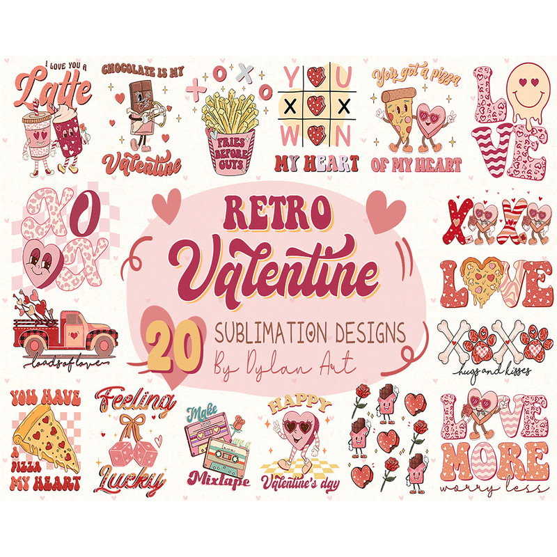 Retro Valentine png bundle Be mine Howdy valentine Love latte more Vibes xo xo Bite Candy conversation Lover babe .jpg