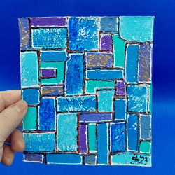 Abstraction Geometric Small Painting Blue Figure Abstraction Original Artwork Acrylic on Paper by Ukrainian Artist 6 by
