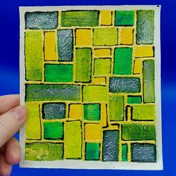 abstraction geometric small painting green figure abstraction original artwork acrylic on paper by ukrainian artist 6 by