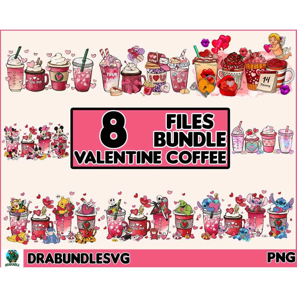 Valentine Coffee Png Bundle, Valentine Coffee Png, Valentine Drinks Png, Latte Drink Png, XOXO Png, Coffee Lover, Valentine.jpg