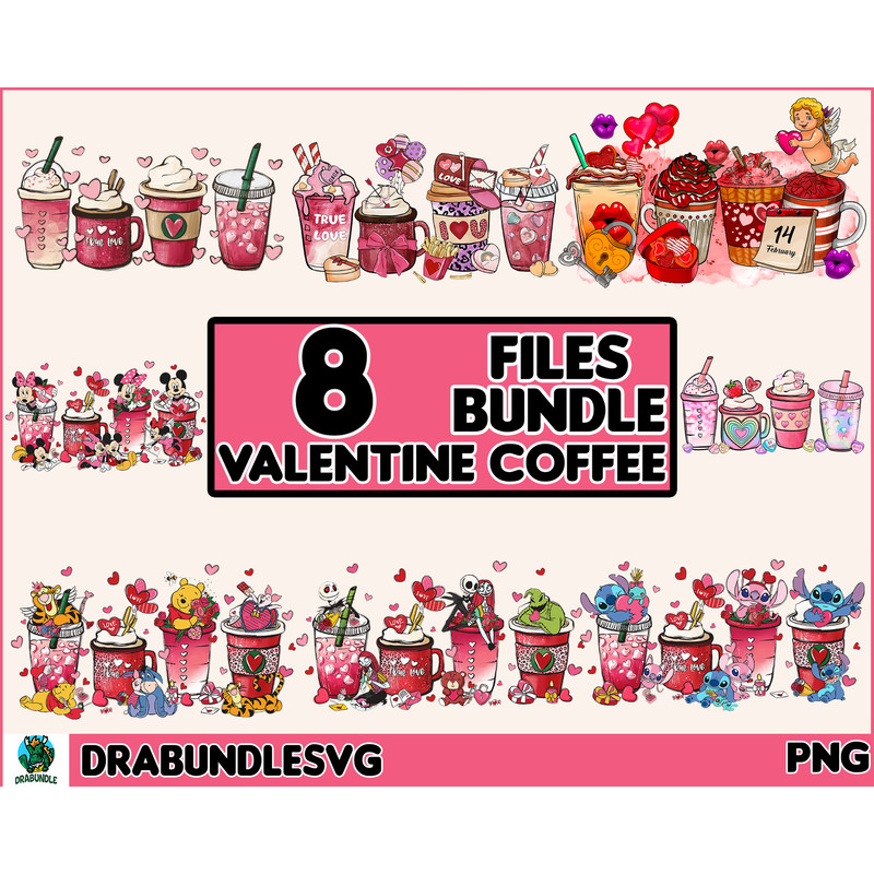 Valentine Coffee Png Bundle, Valentine Coffee Png, Valentine Drinks Png, Latte Drink Png, XOXO Png, Coffee Lover, Valentine.jpg