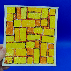 Abstraction Geometric Small Painting yellow Figure Abstraction Original Artwork Acrylic on Paper by Ukrainian Artist