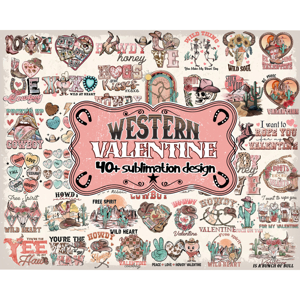 Western Valentine svg png bundle Cowgirl Cowboy Howdy Honey Pucker up Yee to my Haw Cupid find me Never stop Lovin Cowboys.jpg