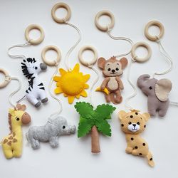 Wooden safari animals play Baby Gym toys, hanging Gym toys, Play Gym safari toys, Activity Gym Toys, crib toys