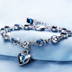 Austrian Crystal Diamond-encrusted Ocean Heart Bracelet