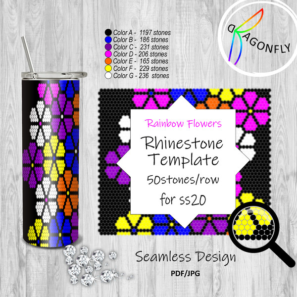 rainbow flowers Rhinestone Template 50 stones_row for ss20 20oz Skinny.jpg