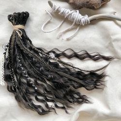 Wavy dreads dark brown curly dreadlocks black dreads with accessories single ended fake synthetic hair extensions
