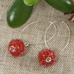 cherry red earrings lampwork murano glass earrings sterling silver hook long dangle drop beaded earrings jewelry 5092