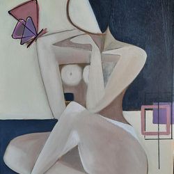 Woman oil painting Woman with butterfly Woman Art Woman oil artwork on wall Woman nude painting Sensual Woman Art Female