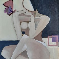 woman oil painting woman with butterfly woman art woman oil artwork on wall woman nude painting sensual woman art female