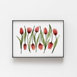 Watercolor print Tulips, transparent plants illustration (DIGITAL)