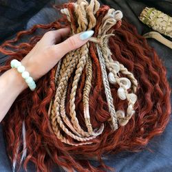 Ginger dreads synthetic curly redhead dreadlocks with beige braids and accessories fake hair extensions
