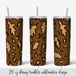 fall oak leaves leopard tumbler sublimation wrap