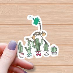 the skeleton gardener waterproof glossy sticker, cactus lover sticker, halloween sticker, skeleton vinyl stickers