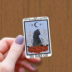 the black cat tarot card waterproof glossy sticker, witchy sticker, halloween sticker, cat vinyl stickers