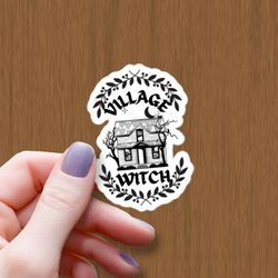 village witch waterproof glossy sticker, witchy sticker, moon sticker, halloween sticker, witchy gifts