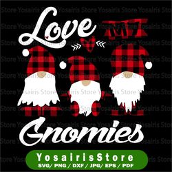 love my gnomies, valentine gnomes with buffalo plaid png, valentines couple png, heart png