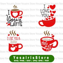 i love you a latte bundle svg, i love you latte svg, coffee is a hug in a mug svg, valentine svg file, funny valentine's