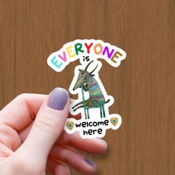 everyone is welcome here waterproof glossy sticker, lgbtq sticker, rainbow goat vinyl stickers