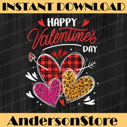 happy valentine's day png, three leopard and plaid hearts png, gold pink leopard heart png, valentine sublimation design