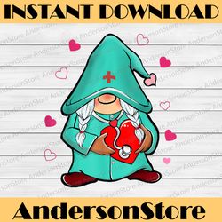 valentine gnomes nurse hearts stethoscope scrub png, nurse valentine png, nurse png, gnomes nurses png, valentine's day