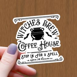 witches brew waterproof glossy sticker, witches brew coffee house sticker, witchy sticker, witchy gift