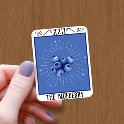 the blueberry tarot card waterproof glossy sticker, cottagecore vinyl sticker, funny fruit decal
