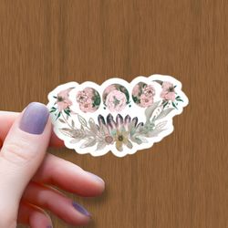 floral crescent moon phase waterproof glossy sticker, witchy sticker, moon sticker, flower vinyl sticker