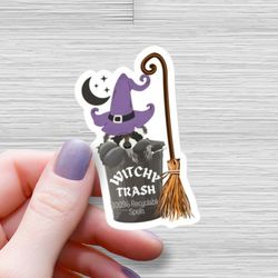 witchy trash raccoon sticker waterproof glossy sticker, witchy sticker, halloween sticker, funny racoon vinyl stickers,