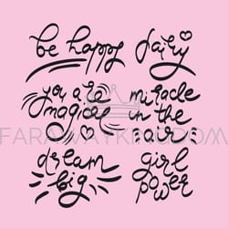 lettering on pink handwriting text vector illustration set