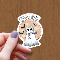 choose wine waterproof glossy sticker, ghost cat vinyl sticker, halloween sticker, moon stickers