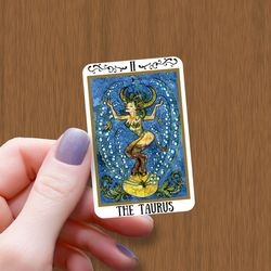 the taurus zodiac tarot card waterproof glossy sticker, taurus horoscope vinyl stickers, tarot card decal