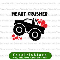 heart crusher svg, valentines day svg, boy valentine svg, monster truck svg, kid is valentine