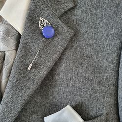 Blue men's lapel pin Leather boutonniere for him, minimalist pin
