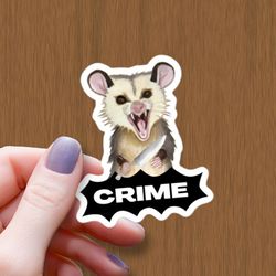 opossum with knife crime waterproof glossy sticker, funny opossum meme sticker, halloween vinyl sticker