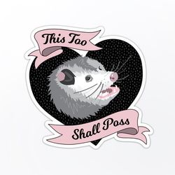 wise possum sticker, cute heart opossum mental health sticker
