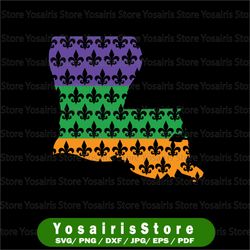 mardi gras carnival retro louisiana fleur de lys svg png, mardi gras louisiana state map svg design