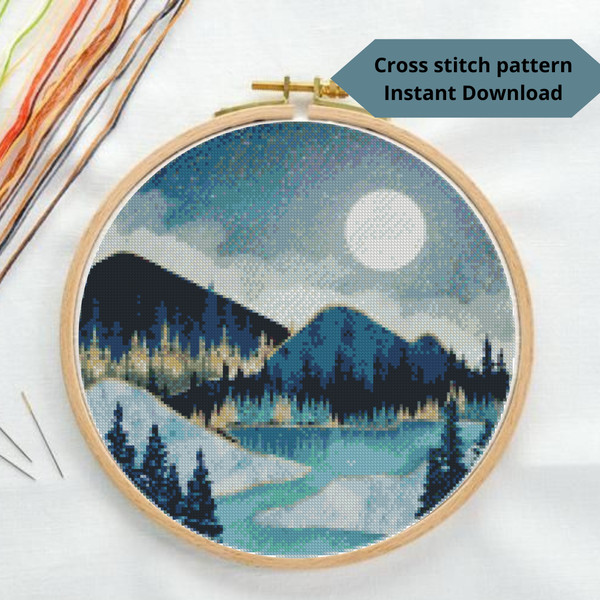 Night landscape cross stitch pattern PDF.png