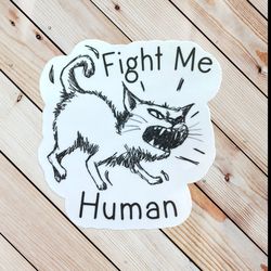 angry cat sticker, fight me cat decal