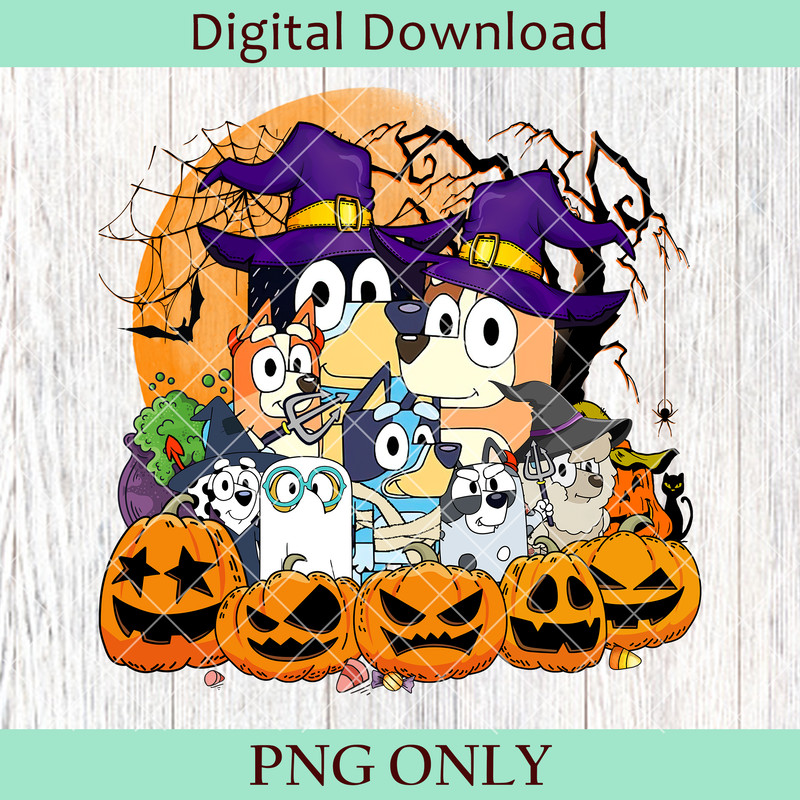 Bluey Halloween Trick Or Treat PNG Retro Spooky Halloween PNG Vintage Pumpkin Witch Family Matching PNG Halloween 0