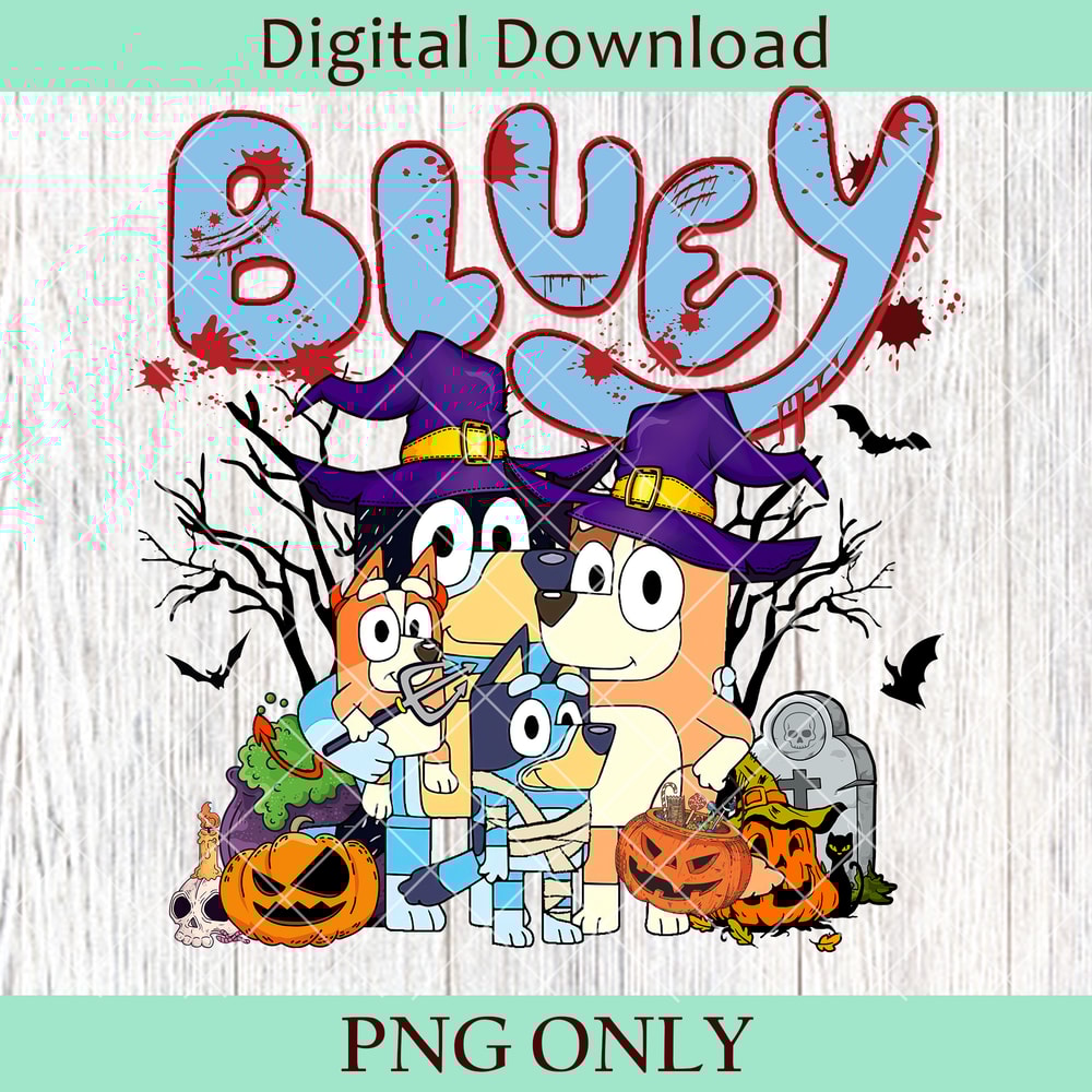 Booey Blueyy PNG Blueyy Family Halloween PNG Retro Blue Dog PNG Kids Costumes Blueyy PNG Spooky Blueyy Family PNG 0