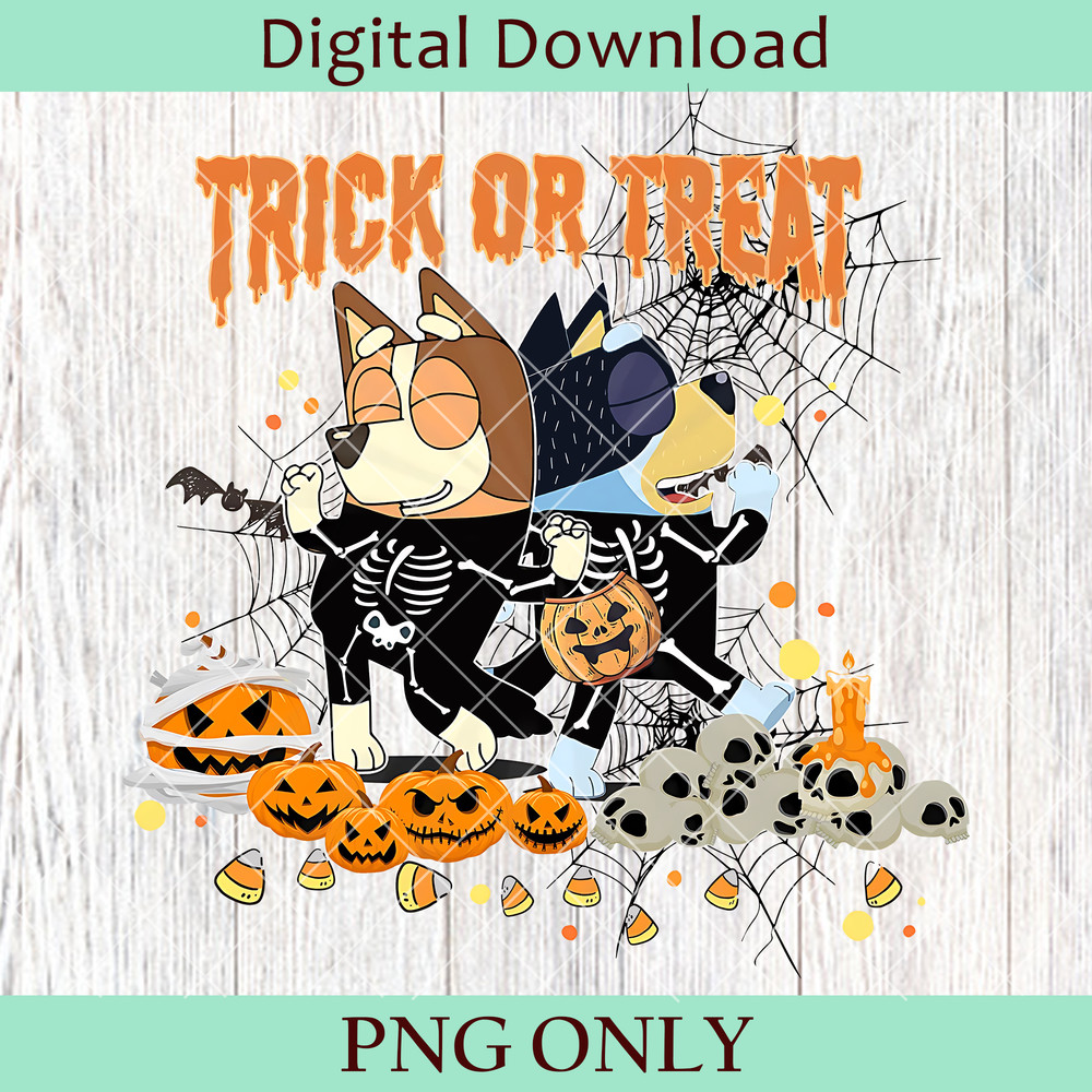 Trick Or Treat Blue Dog Halloween PNG Blue Dog Halloween Boo PNG Blue Dog Halloween Day PNG Retro Trick Or Treat PNG 0
