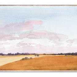 wheat field wall art minimalist landscape watercolor painting farmhouse art print rustic farm country house wall decor